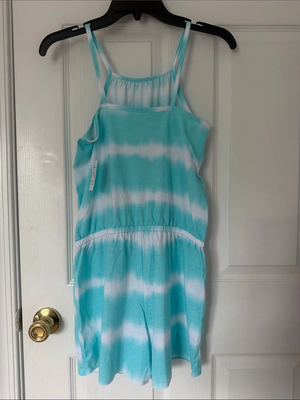 The Children's Place Aqua & White Tie-Dye Girls' Strap Romper Size XL